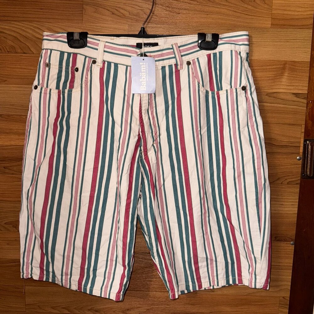 Hugo Boss Vintage Striped Shorts Multicolor Men’s Size L Cotton Casual Retro Sty